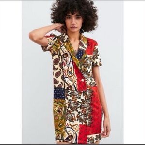 Zara Multicolor Patchwork Short-Sleeve Mini Dress Size S